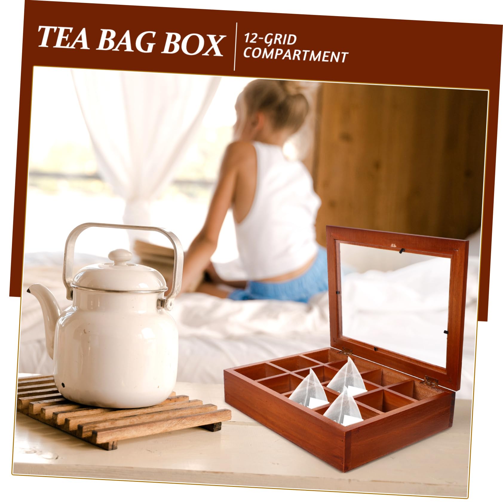 Alipis Aufbewahrungsbox Durchsichtigem Deckel mit 12 Fächern für Teebeutel Acryl und Edelstahl Einfacher Organizer für Küche und Essbereich