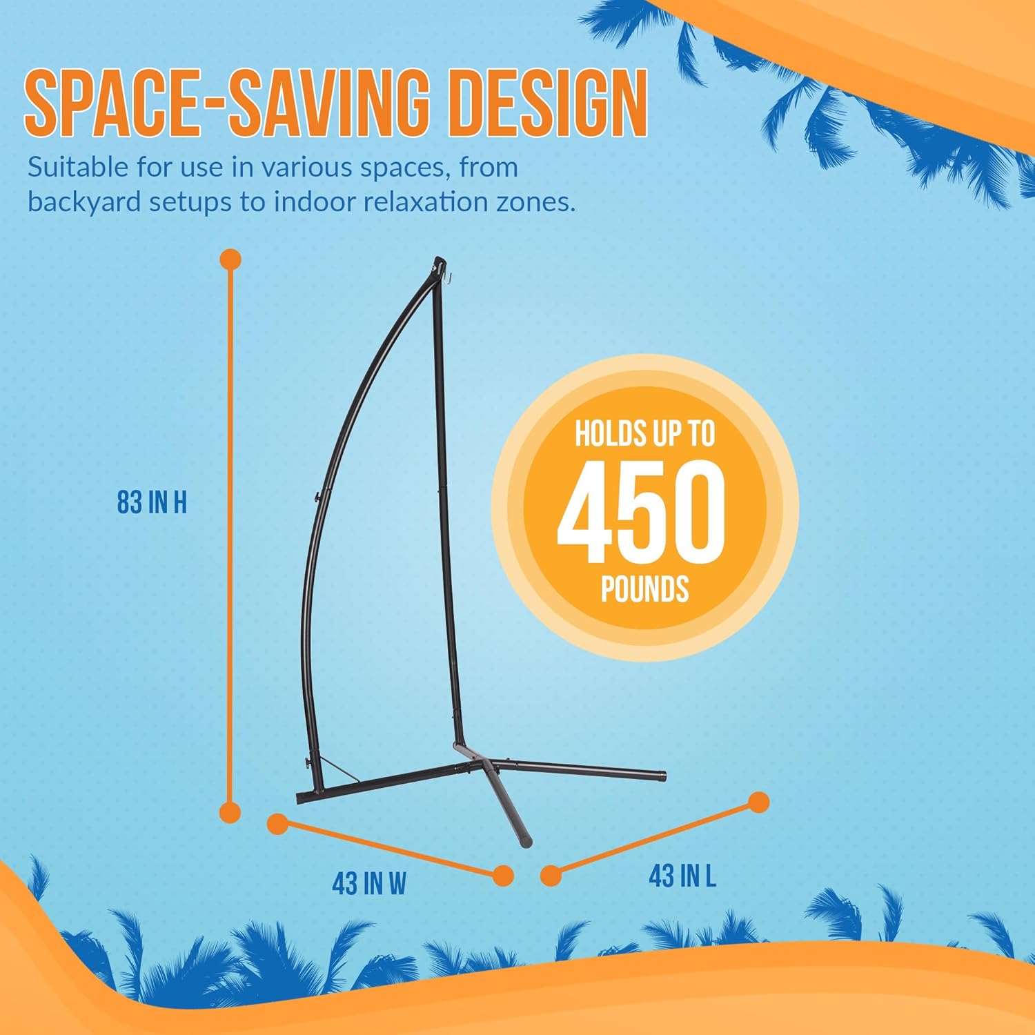 Island Retreat Boho Breeze Swinging Chair Frame for Patio or Porch - Heavy Duty & Powder Coated C Style Hammock Chair Stand Only w/Assembly Hardware - 43.31" L x 43.31" W x 82.68" H, Black