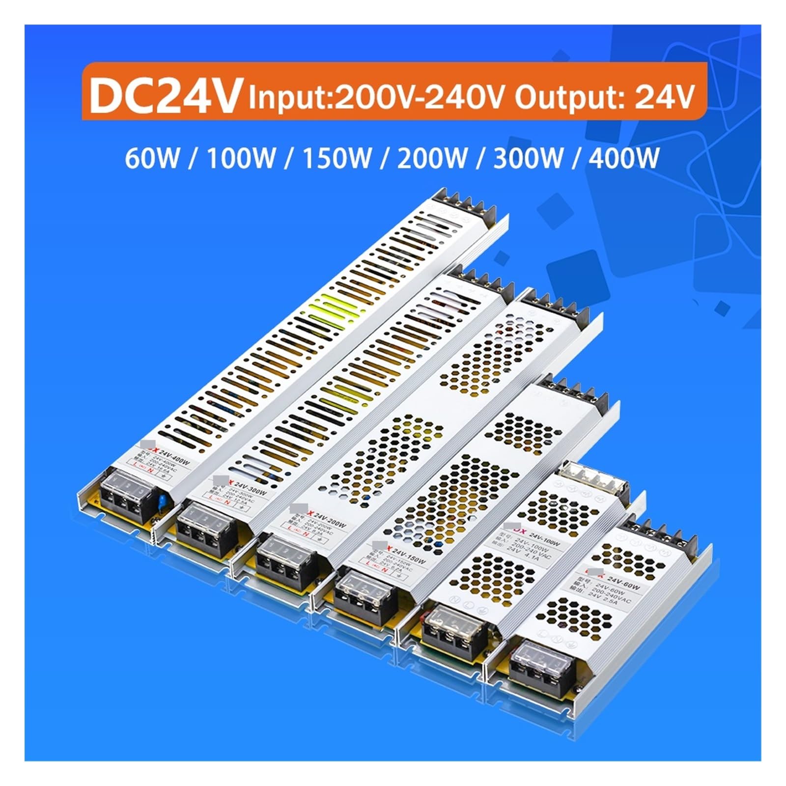 zasilacz impulsowy, Przetwornica napięcia AC na 12 V 24 V zasilacz 60 W 100 W 150 W W 300 W 400 W 500 W Sterownik LED do taśm LED(40W)