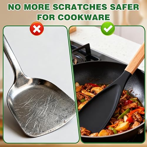 Miniatura 6 de 2 cucharas de cedro y ceniza, cucharas de cedro y ceniza, espátula multifunción, cuchara de espátula 3 en 1 de silicona, cuchara de cocina para