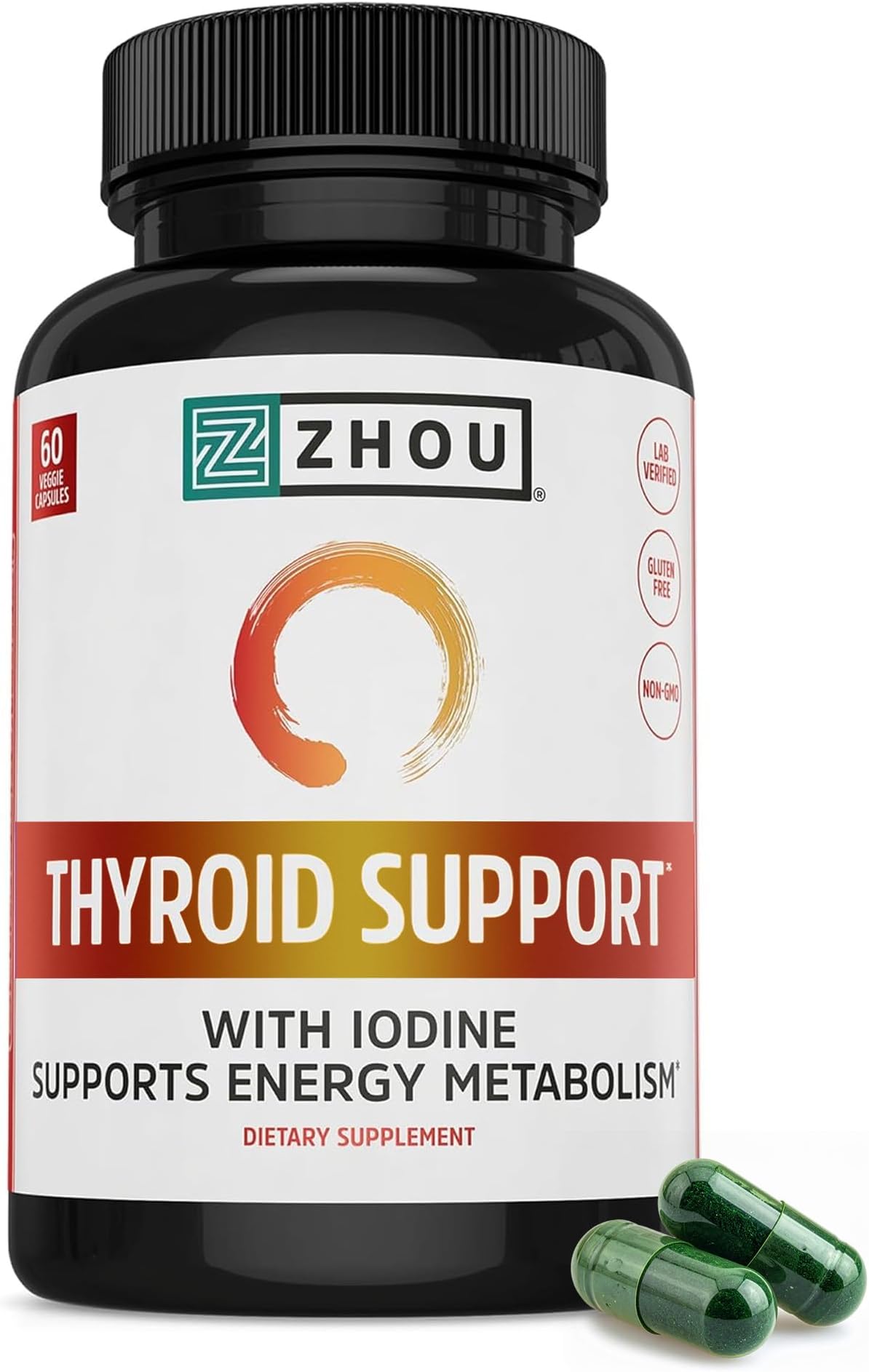 ZHOU Thyroid Support Complex With Iodine - Energy, Metabolism & Focus Formula - Vegetarian, Soy & Gluten Free - Feel Like Your Old Self Again