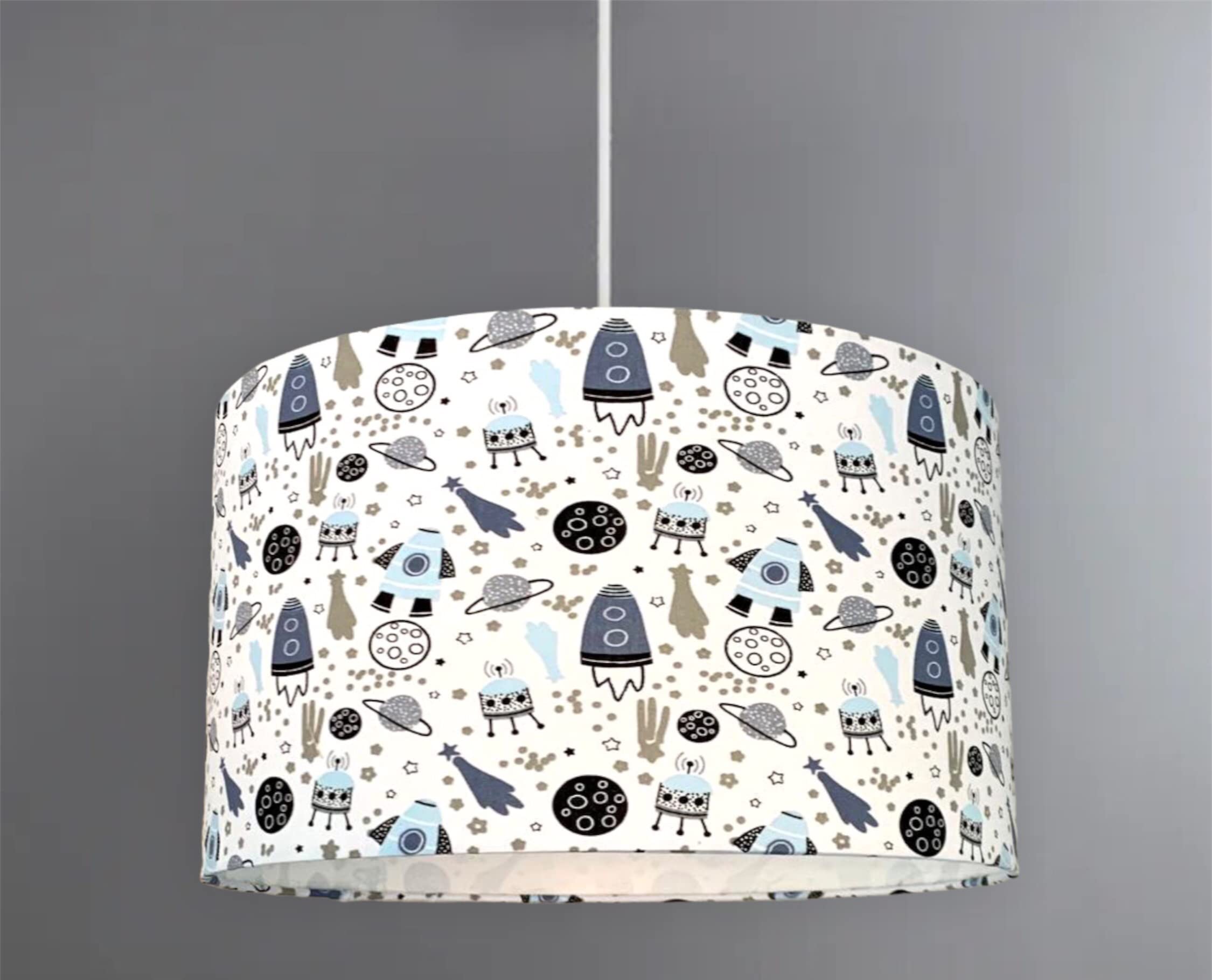 New Kids Childrenβs Room Space Rockets Space Ship Star Pattern lamp Shade Pendant Light Shade Blue White