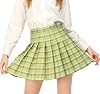 DAZCOS US Size Plaid Skirt for Women with Shorts High Waist Pleated Skater Skirts for Schoolgirl for St. Patrick's Day