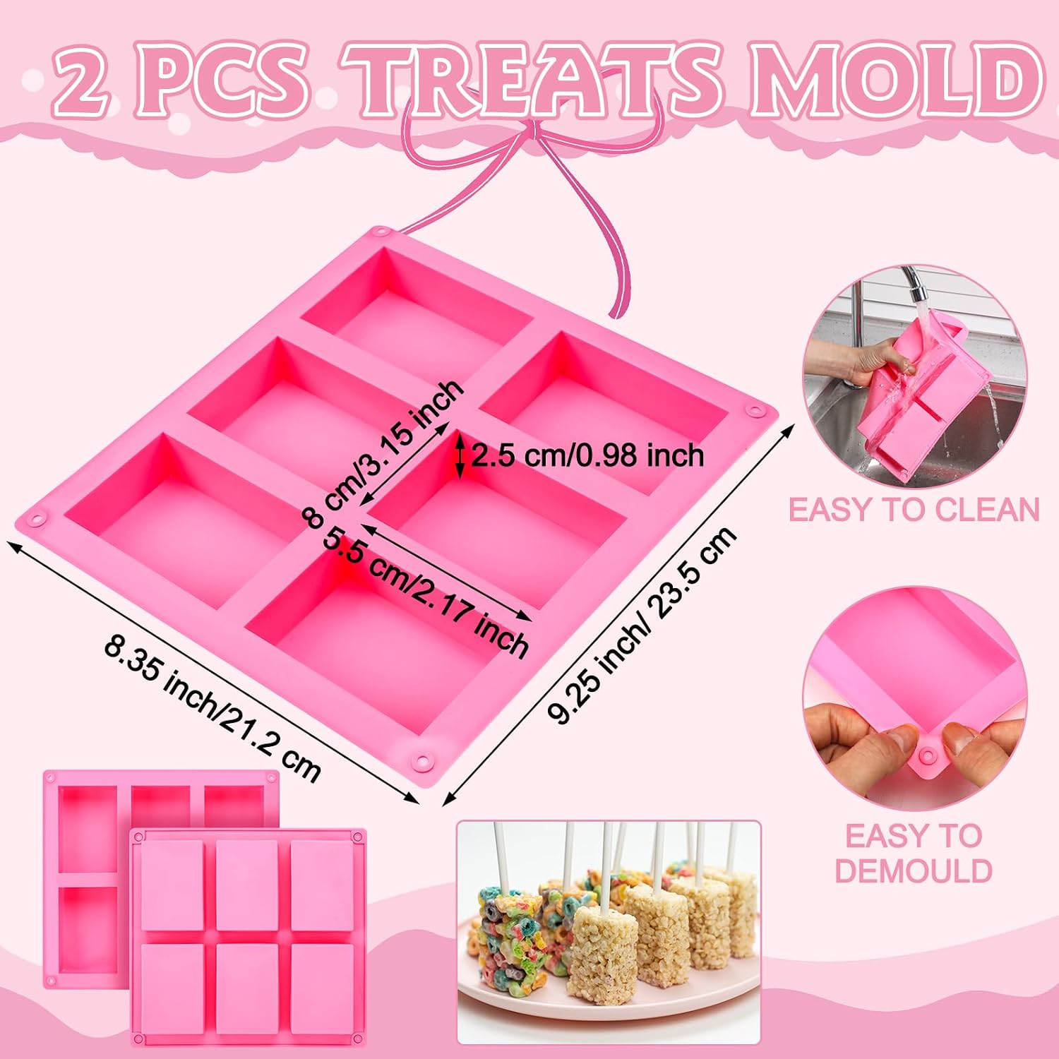 Wavwavw 100 Pcs Clear Rice Cookie Treat Bags with Sticks 2 Molds, White