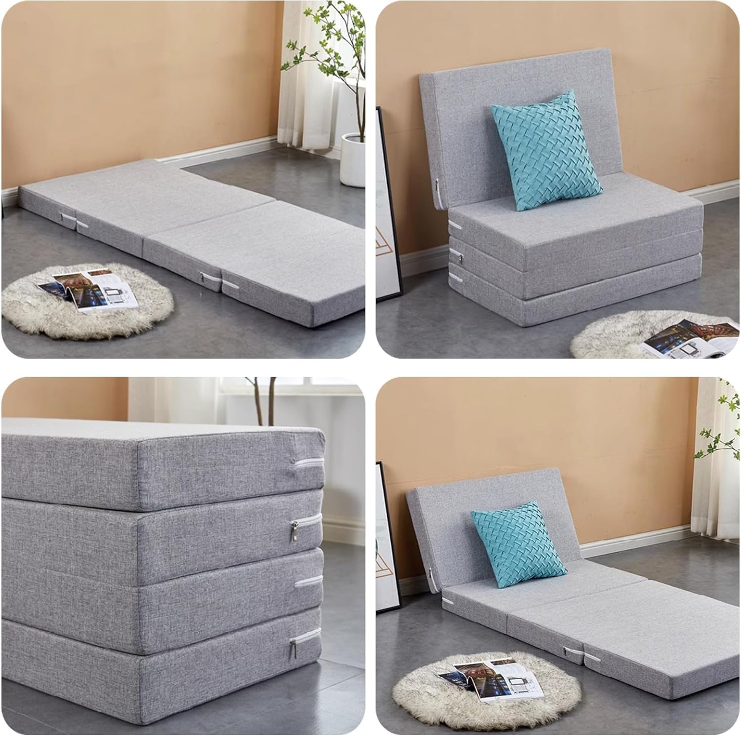 Portable Folding Sleeping Pad with Washable Cover for Travel Camping Living Room Bedroom Foldable Floor