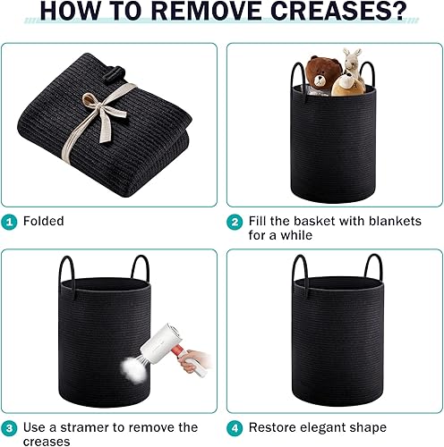 Miniatura 7 de YOUDENOVA Cesta de lavandería de cuerda tejida, cesta de Luandry de 72 L de alto, cesta de guardería para almacenamiento de mantas, cesta de ropa