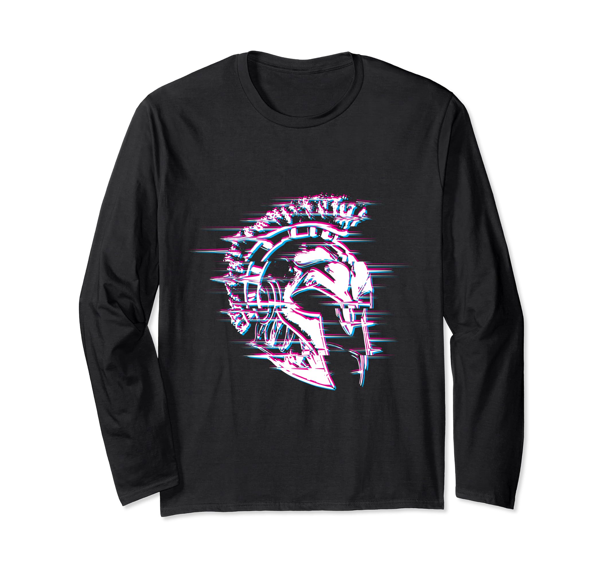 Spartan helmet with Glitch effect in greek mythology Long Sleeve T-Shirt