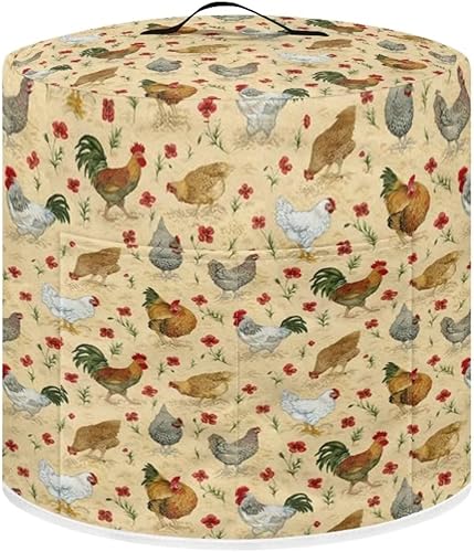 Tutolipy Cubierta redonda para freidora de aire con estampado de pollo, cubierta duradera a prueba de polvo para electrodomésticos de cocina