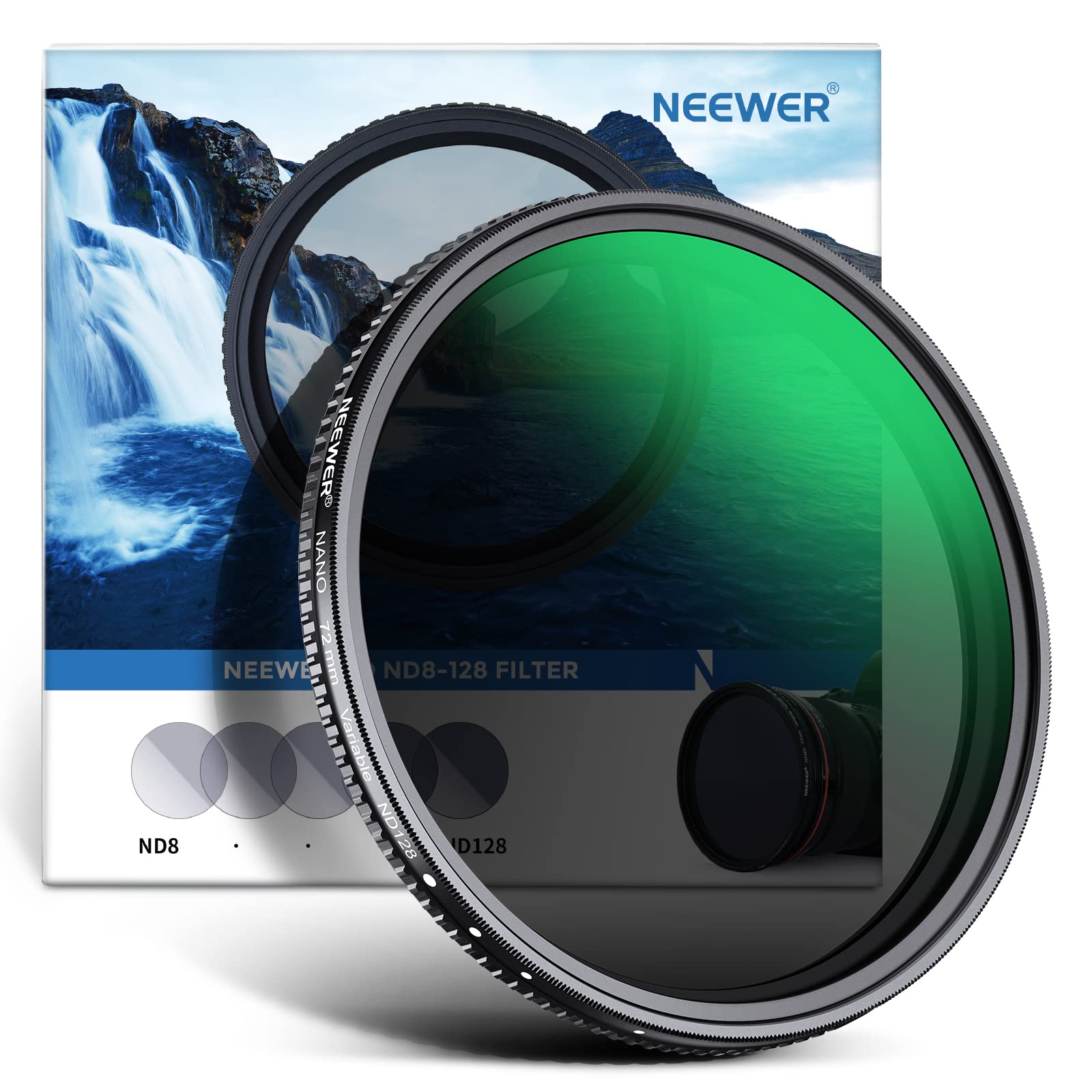 NEEWER 72mm Variable ND Filter ND8-ND128 Camera Lens Filter (3-7 Stop) No X Cross Neutral Density Ultra-Slim HD Filter with 30 Multi-Layer Nano Coatings Waterproof, Cleaning Cloth Included