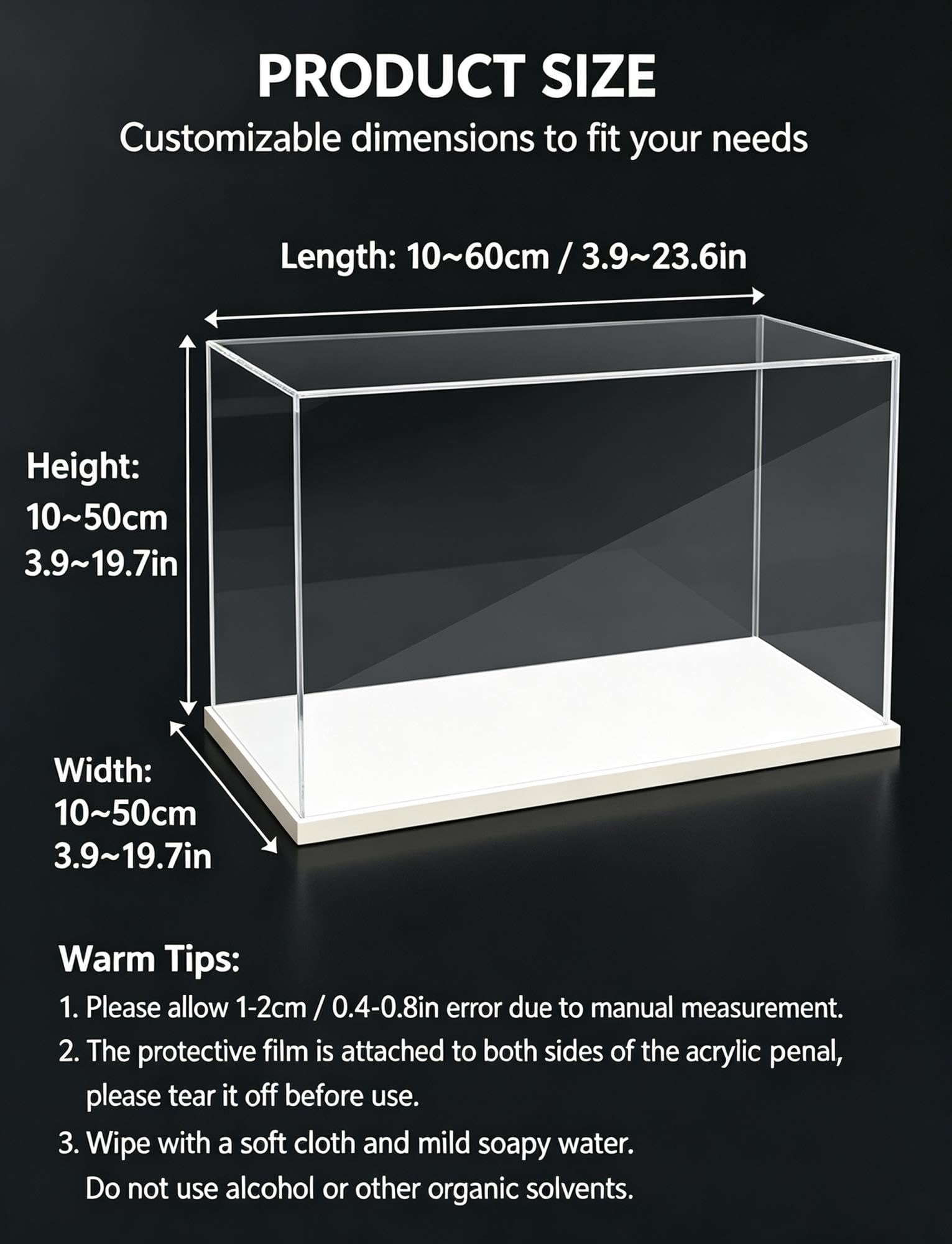 Generisch Transparente Vitrine mit Öffnungstür, staubgeschützt, Wunschmaß