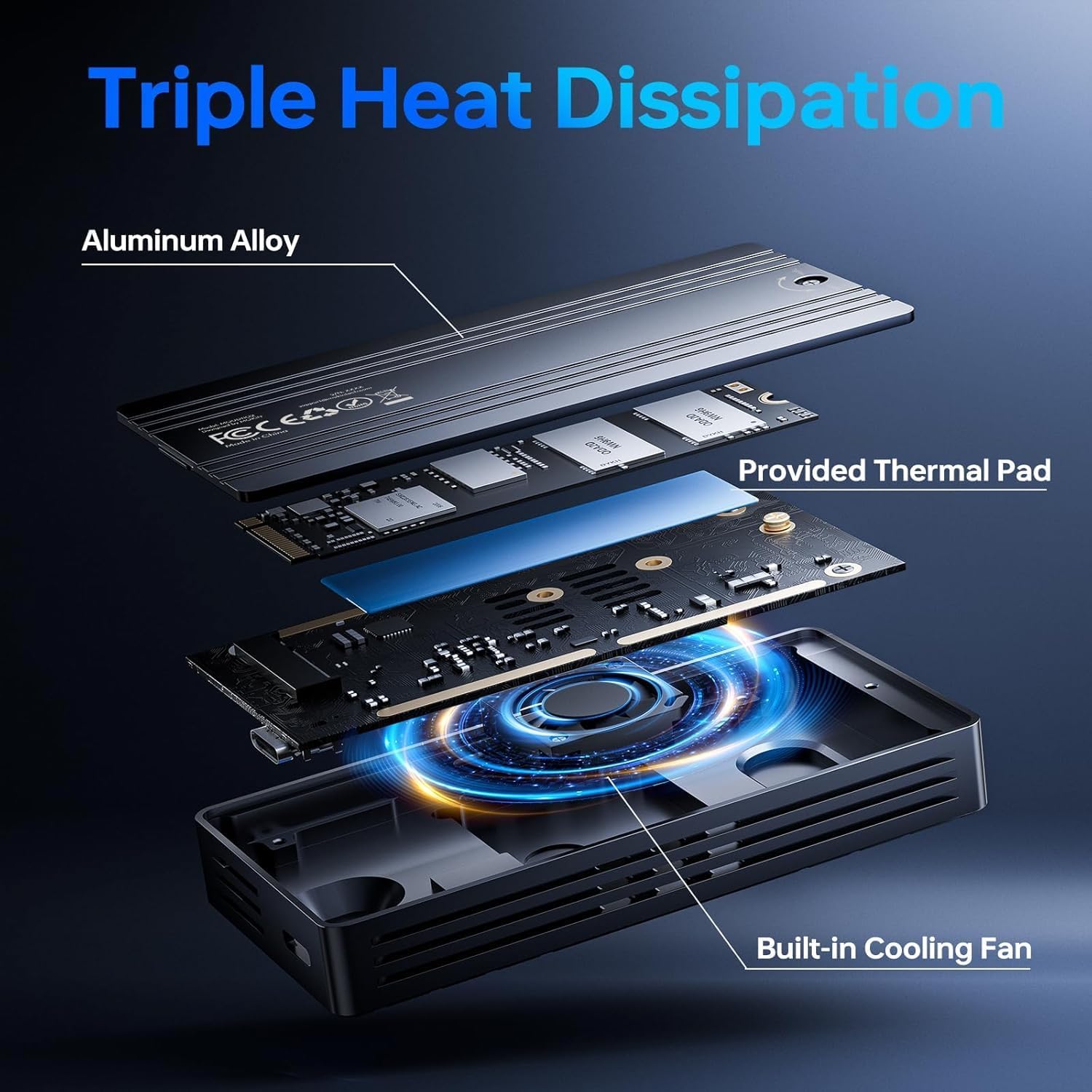 40Gbps M.2 NVMe Enclosure with Cooling Fan,Thunderbolt SSD Enclosure for M1 Pro/Max Mac, Aluminum M.2 Enclosure Support M/B+M Key Size 2280/2260/2242 Compatible with Thunderbolt 3/4/USB4/3.2/3.1(Gray)