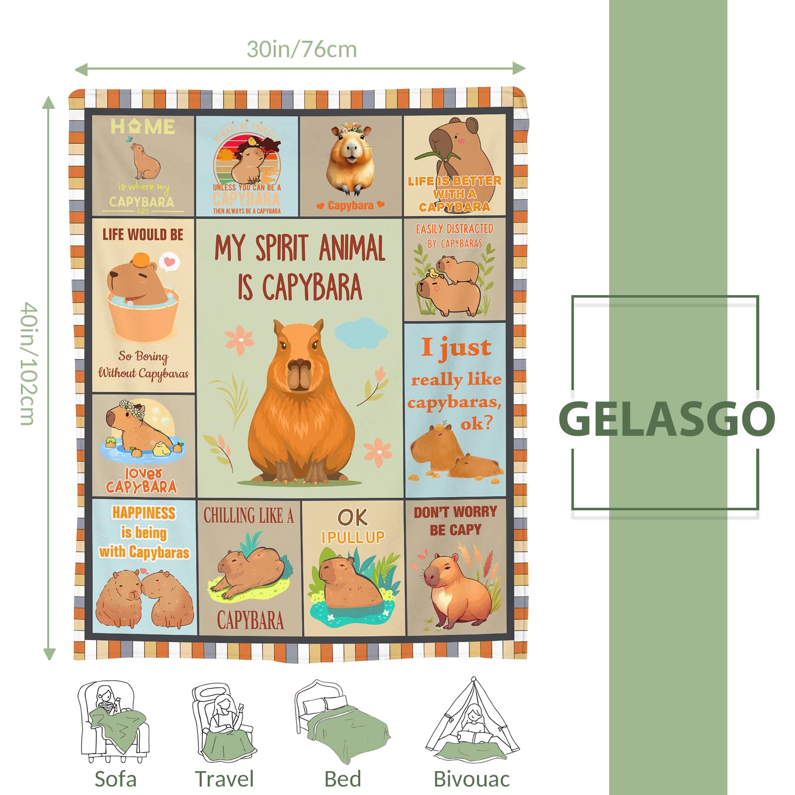 Gelasgo Capybara Throw Blanket Ultra Soft Flannel Blanket - Image 3