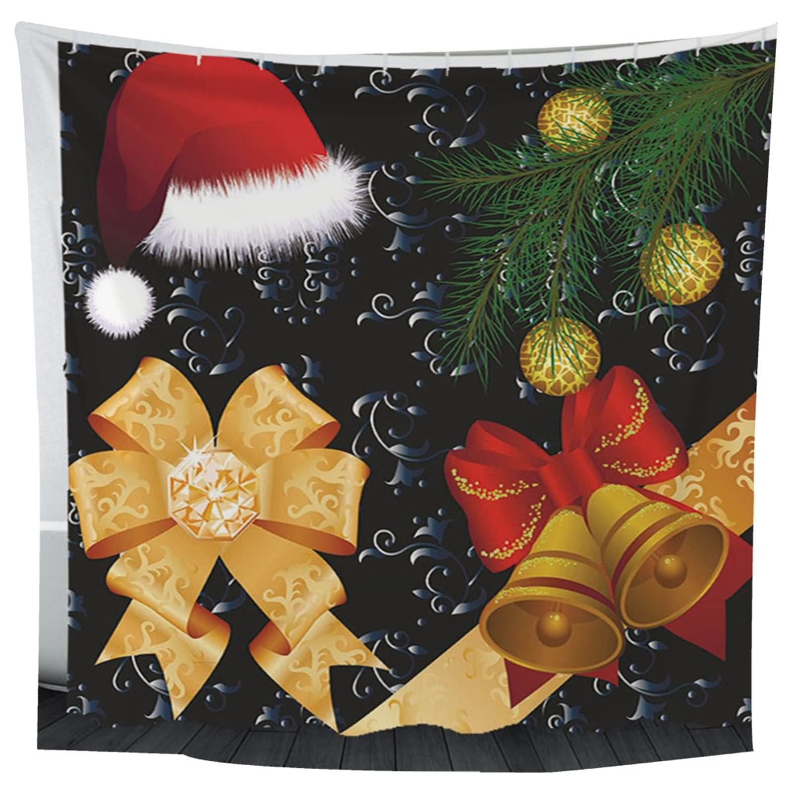 Wandtuch Quer, Wandbehang Aesthetic Weihnachtsmütze und Klapperschlange Gold Rot Schwarz Polyester 210X140cm