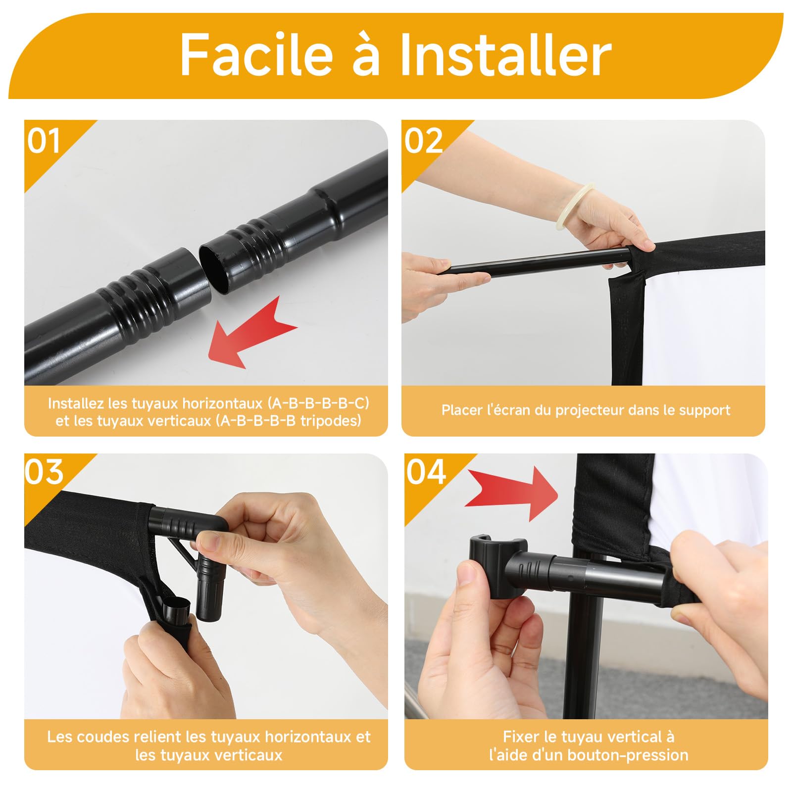 VISULAPEX Ecran Videoprojecteur sur Pied, Écran de Projection Portable 100 Pouces, 16:9, 4K HD Ecran Projecteur Pliable avec Sac de Transport pour L'intérieur, Home Cinéma, Cinéma de Jardin