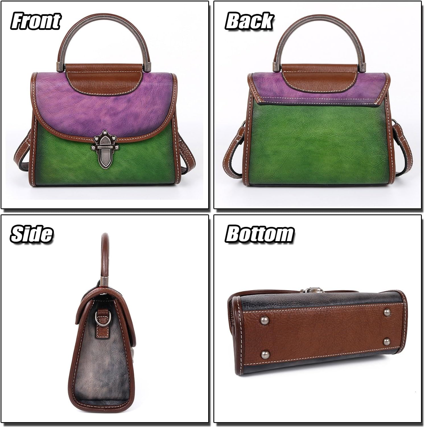 Ladies Vintage Small Shoulder Bag, Leather Gradient Colors Handbag with Fixed Handle, Classy Crossbody Bag for Women