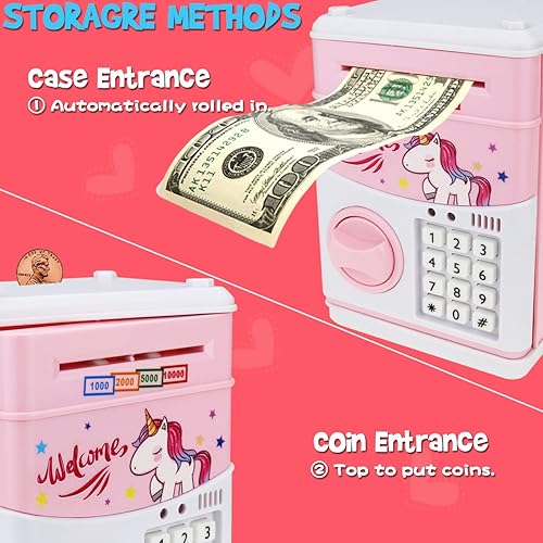 Miniatura 2 de Yoego Alcancía para niños alcancía electrónica con contraseña para niños caja fuerte para niños mini cajero automático juguete para niños y niñas de