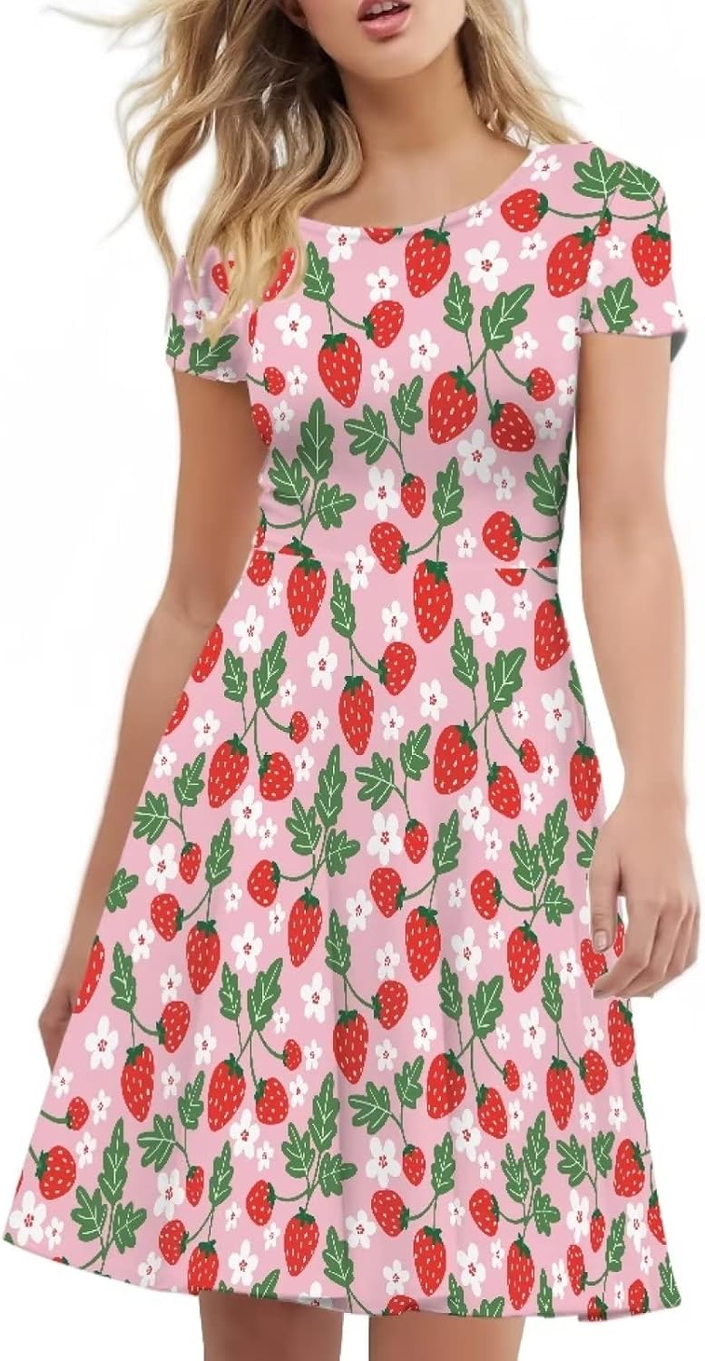 Cute Graphic Dress for Graduation Ceremony for Women Short Sleeve Midi Dresses Casual Dress