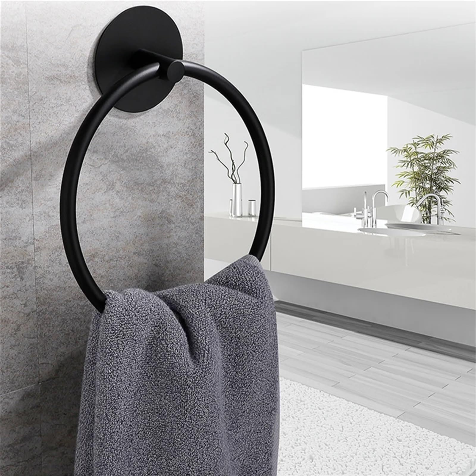 Toallero de acero inoxidable, 4 unidades, soporte para toallas de mano, adhesivo sin agujeros, toallero redondo montado en la pared (negro ovalado)