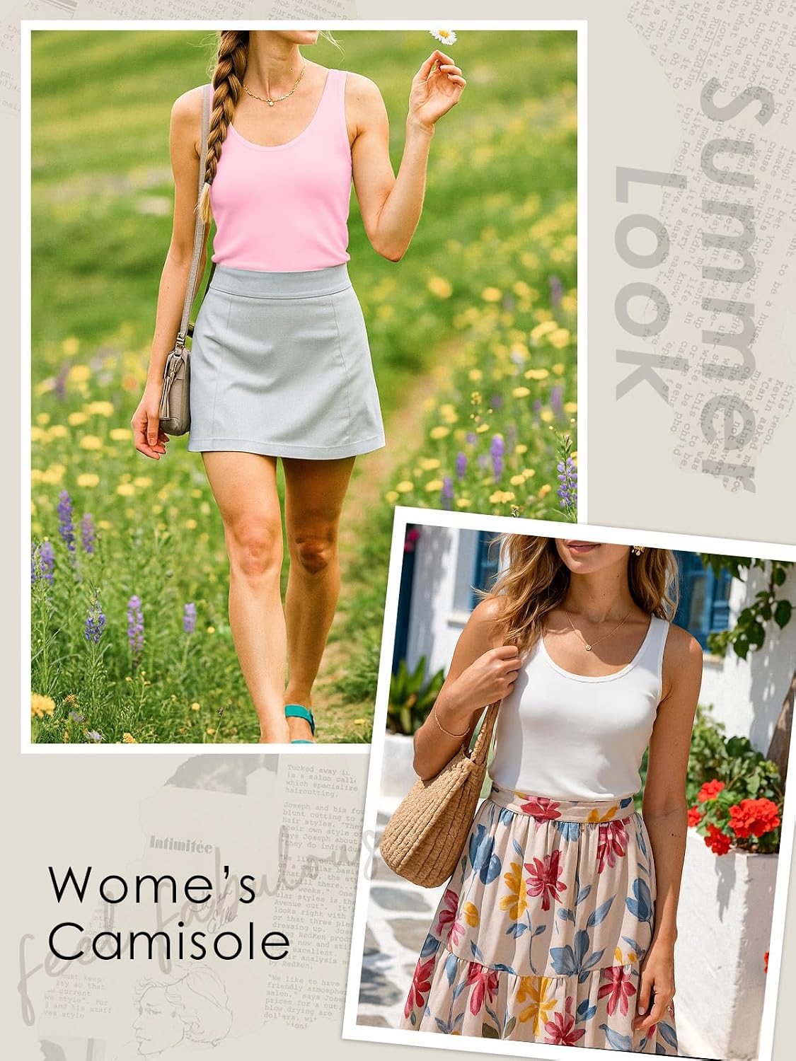 Ninee Womens Built in Bra Tank Tops Summer Casual Cami Tanks Wide Strap Scoop Neck Camisole Top