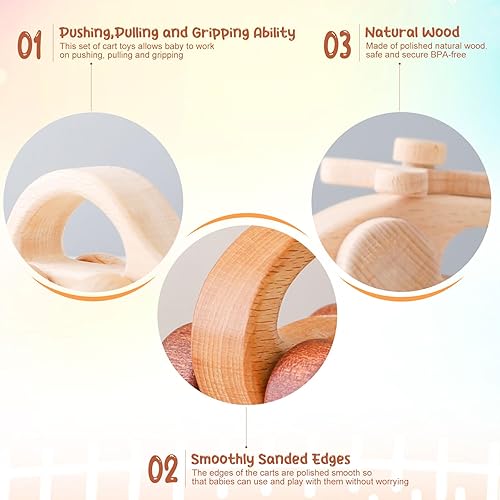 Miniatura 3 de Automóvil de madera para bebés y aviones, auto de madera para niños pequeños Montessori Baby Grip Toy Car, regalos para niños y niñas, auto de