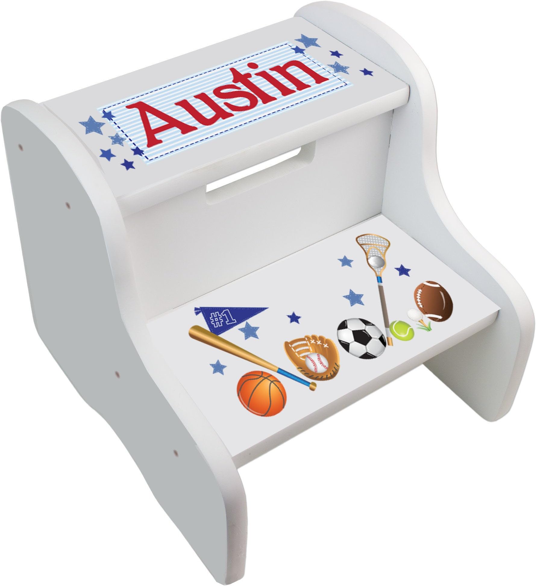 Personalized Sports White Step Stool
