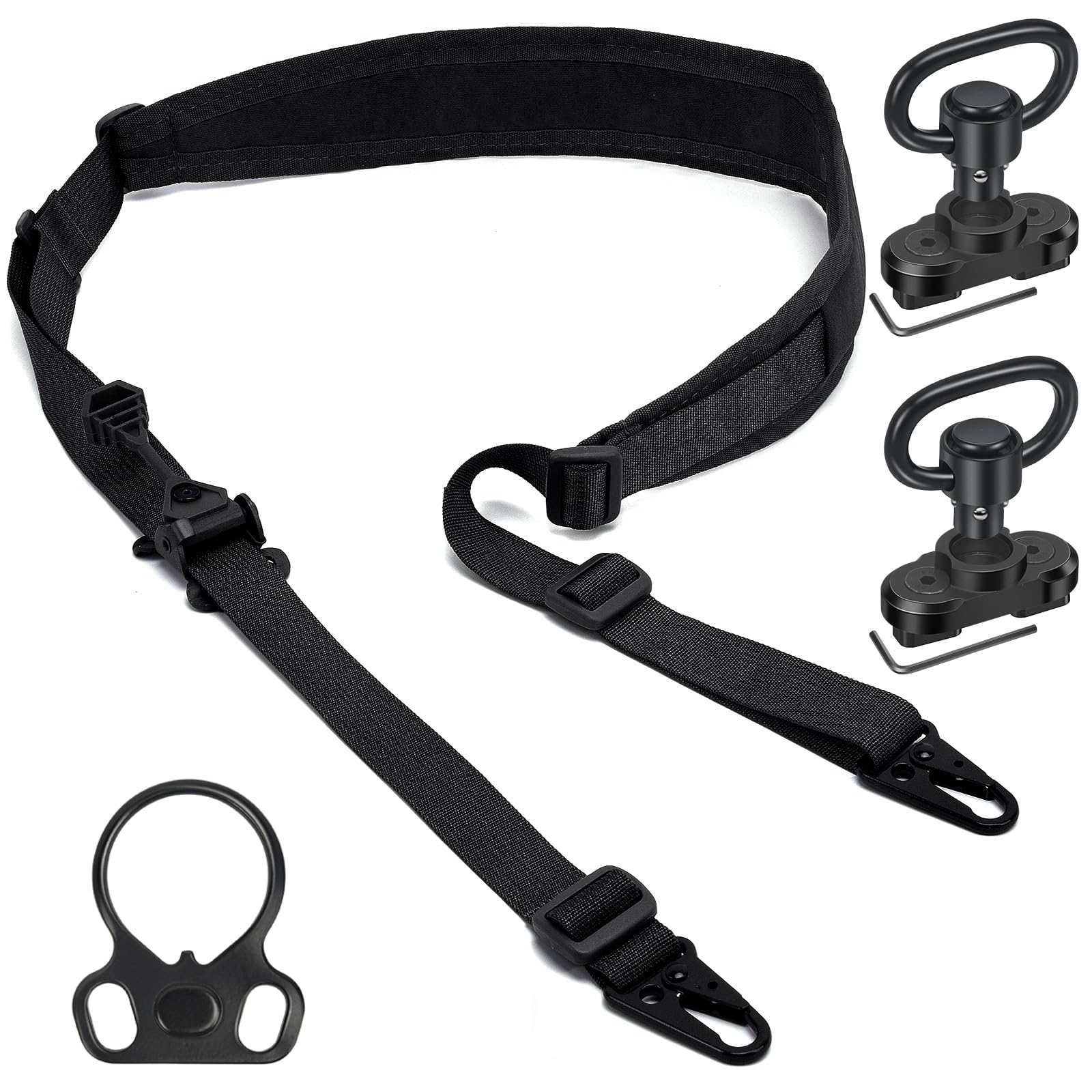 WarBull 2 Point Rifle Sling, QD Swivel Quick Adjust Gun Sling with HK Hook, Soft Shoulder Pad Tactical Rifle Sling for Rifle Shotgun and Crossbow, Hunting and Outdoor Sports