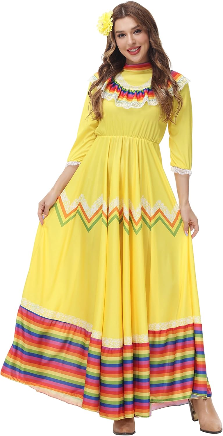 Women's Mexican Folklorico Dress Cinco De Mayo Traditional Lace Flower Senorita Dress Day of the Dead Costume - Image 6