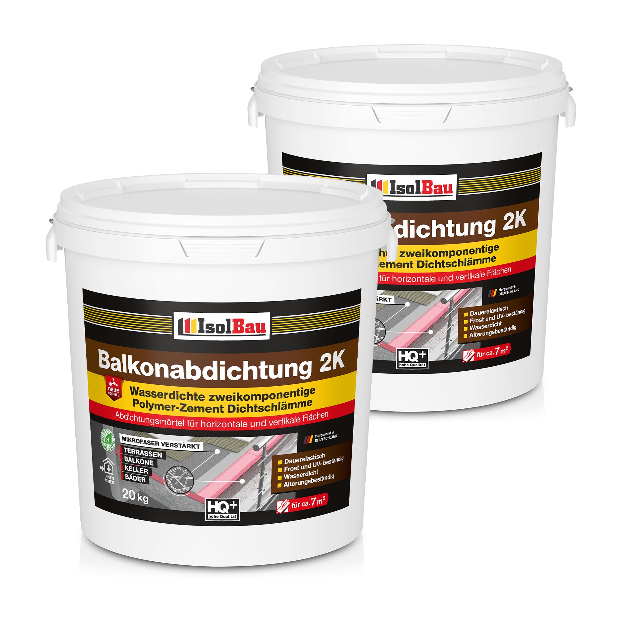 Isolbau Balkonabdichtung 2K - 40 kg Flexibel Dichtschlämme zur Abdichtung von Balkon, Terrasse, Bad, Keller, Dusche