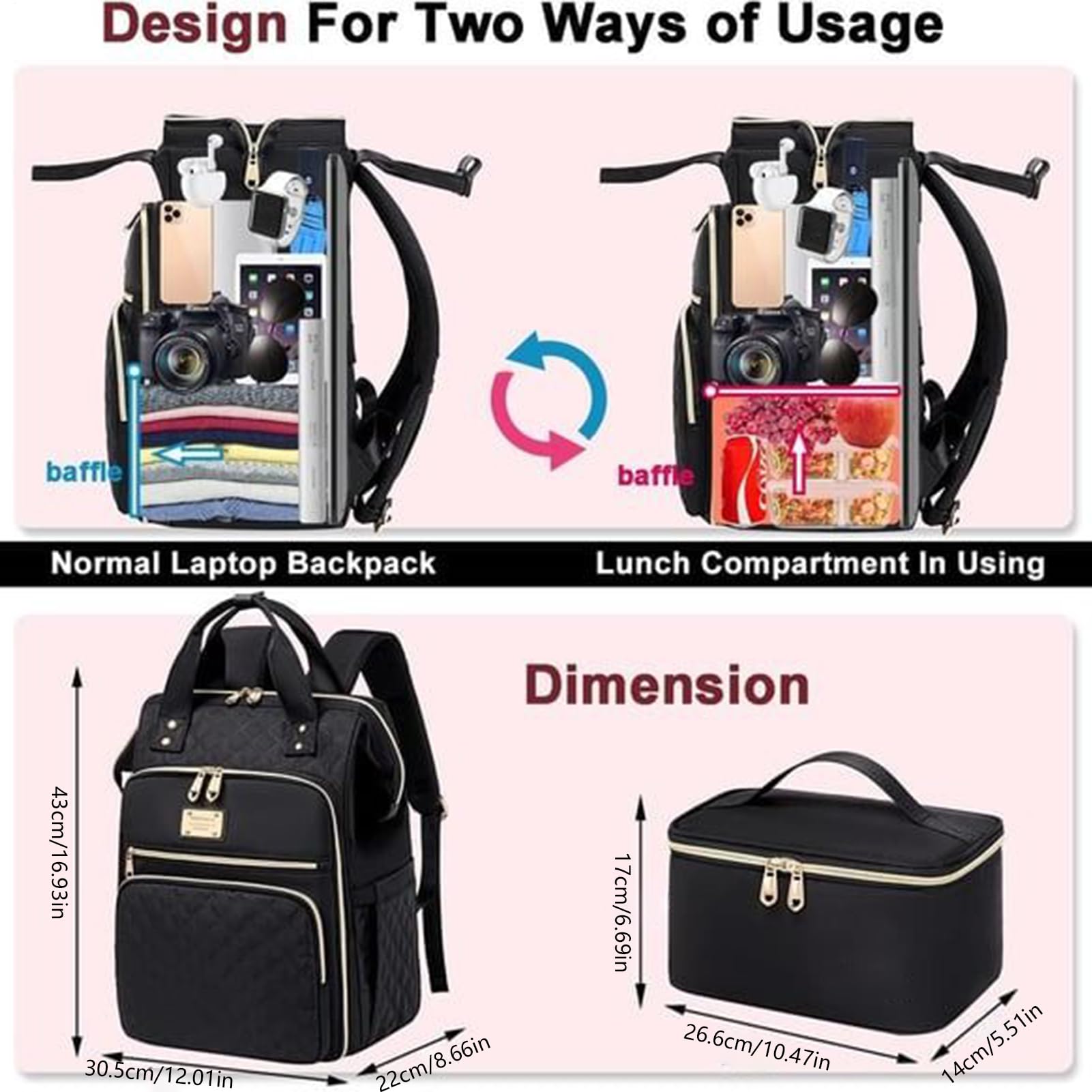 Genérico Zaino per alimenti per insegnanti | Zaino scuola portatile con | scomparto freddo,Borsa portatile per computer da lavoro | Uso quotidiano Campeggio Scuola Escursionismo Viaggio Picnic Vacanz