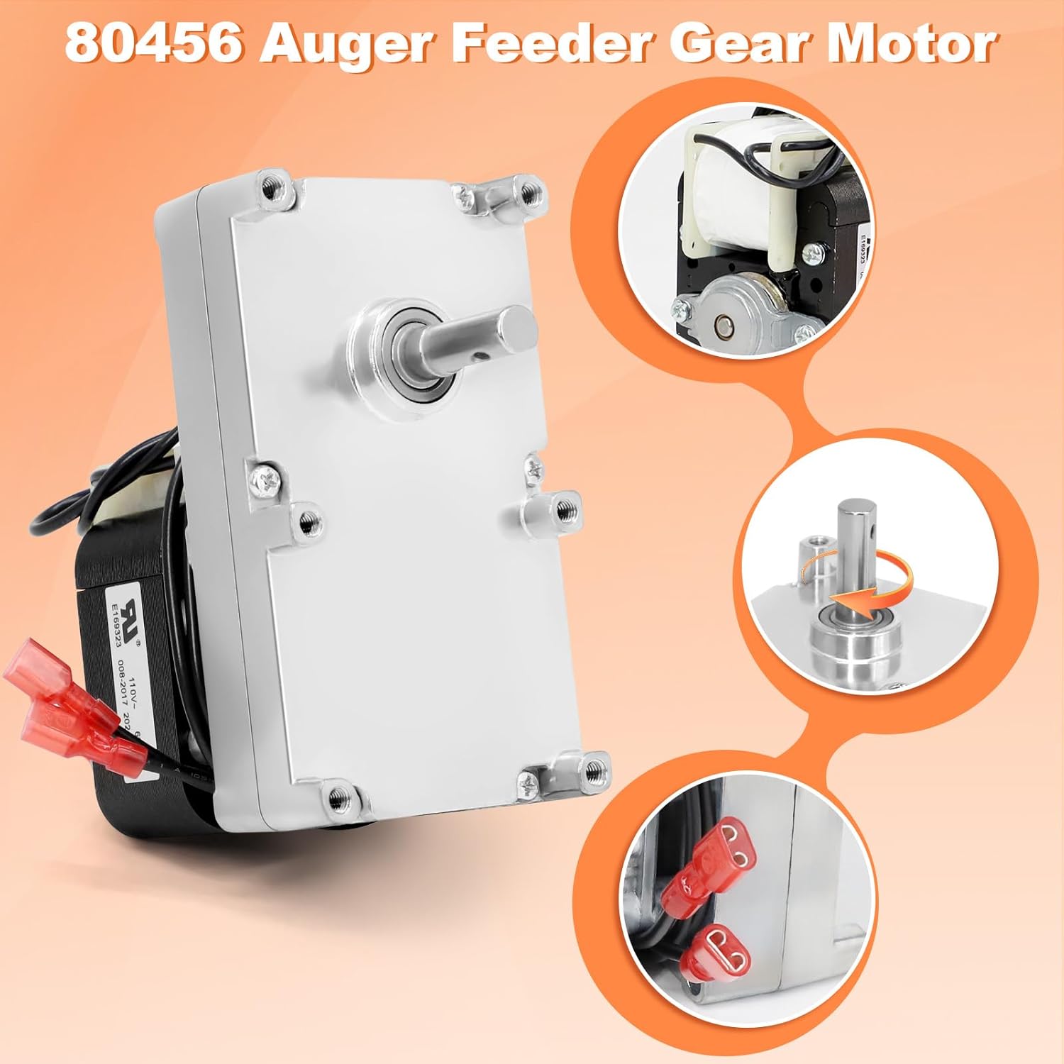 80456 Auger Motor for US Stove American Harvest 6041 6039 6037 6033 Breckwell SP6000 Ashley APC1406 Pellet Stoves Agitator Auger Feeder Gear Motor w/Hole Replacement Parts Clockwise,4 RPM