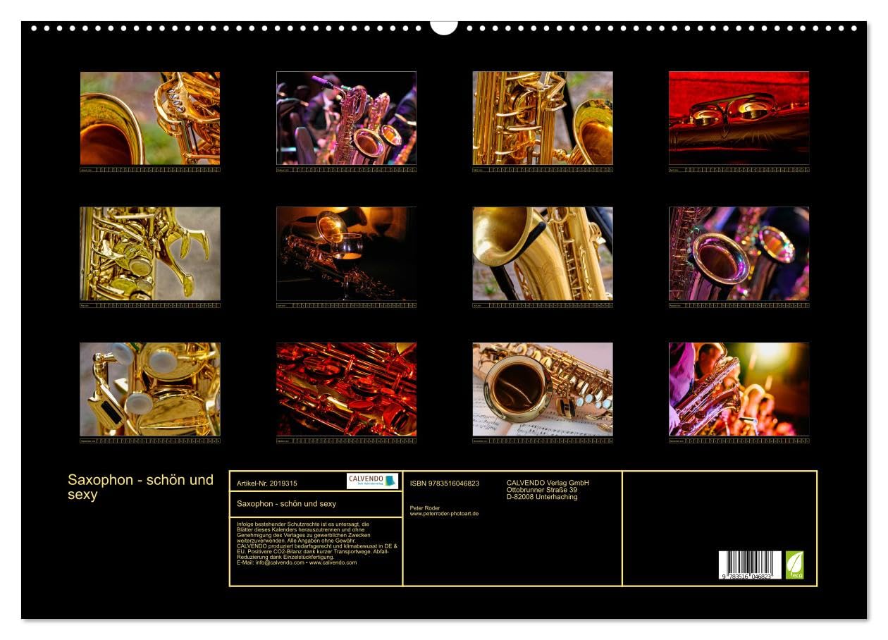 Saxophon - schön und sexy (Wandkalender 2026 DIN A2 quer), CALVENDO Monatskalender: Saxophon - Super-Klang, richtig schön und einfach sexy. (CALVENDO Kunst)