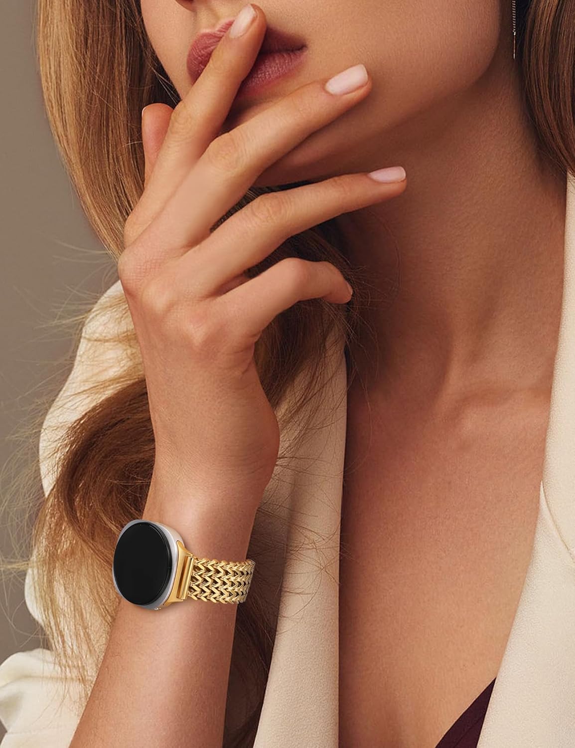 Minyee Metal Band Compatible with Samsung Galaxy Watch 8 40mm 44mm/ 8 Classic 46mm Bands, No Gap One-Click Dressy Stainless Steel Metal Gold Multi-chain Strap Mermaid Style Link Bracelet Wristband - Image 6