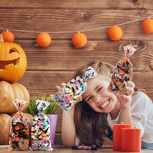 Miniatura 6 de STEFORD Bolsas de celofán de Halloween, 120 bolsas de regalo de celofán transparente para Halloween, suministros de regalos de fiesta de Halloween