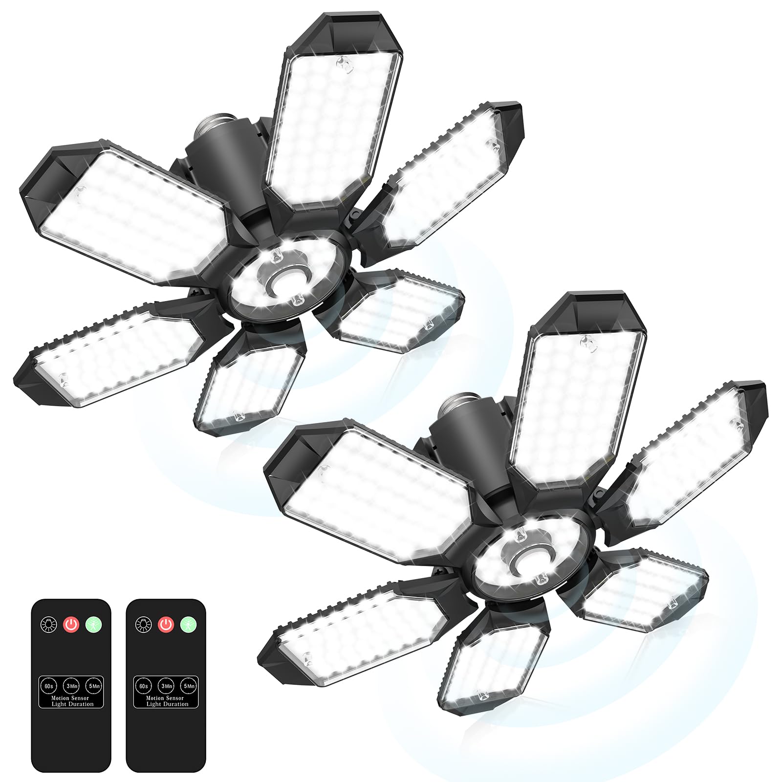 2 Pack Motion Sensor Garage Light with Remote, 20000LM 6500K LED Shop Light