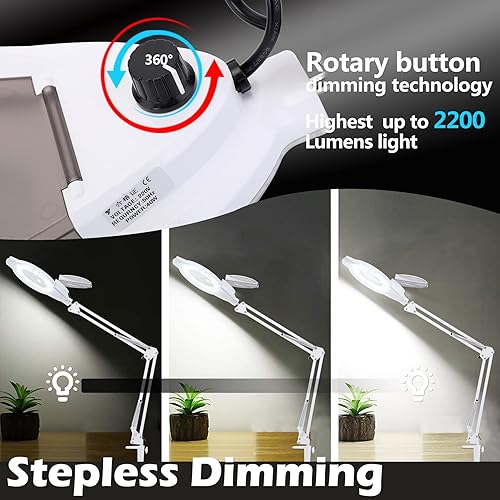 Miniatura 2 de KIRKAS - Lupa de 5 x y 10 x con luz y soporte 2200 lúmenes regulable 10 x lente de cristal real para madre e hijo lupa iluminada para leer reparar