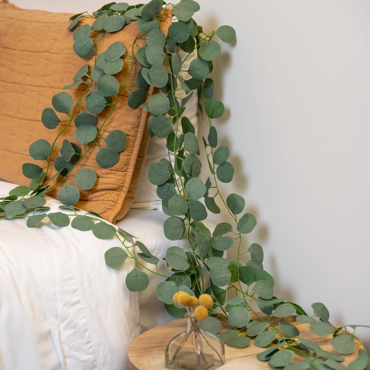 CQURE 16Pcs Eucalyptus Garland,Artificial Eucalyptus Leaves Table Greenery Garland Wreath Vines for Wedding Party Table Fireplace Bedroom Wall Room Decor - Image 2