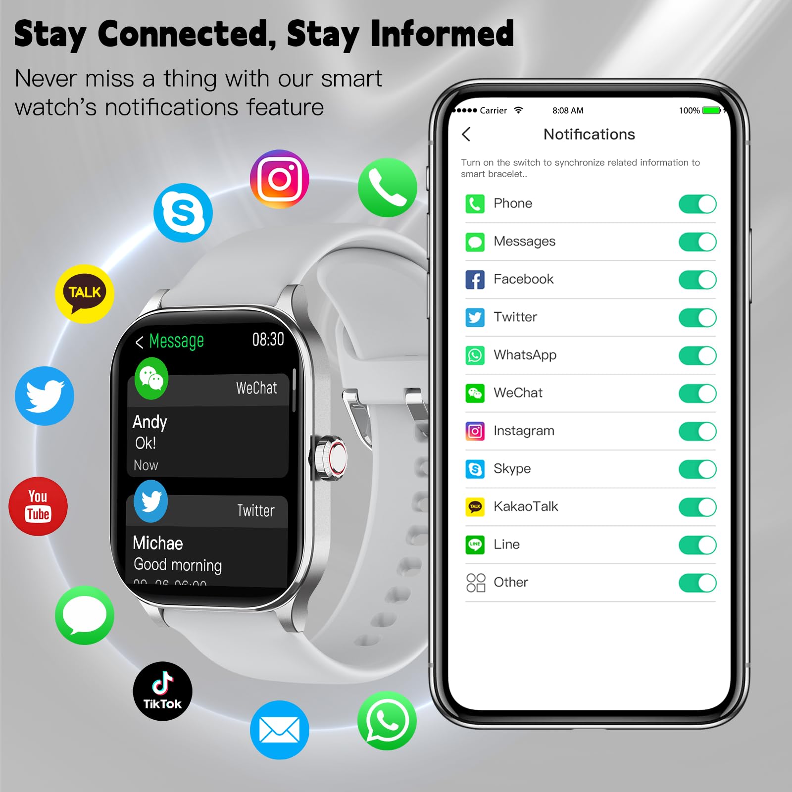 Smart Watch for Women Men with Text and Call, 2025 New AI Smartwatches with Heart Rate/SpO2/Sleep/Stress Monitor, 100+ Sports Modes, Fitness Watches Compatible with Android/iOS (Silver, 1.85 inches)