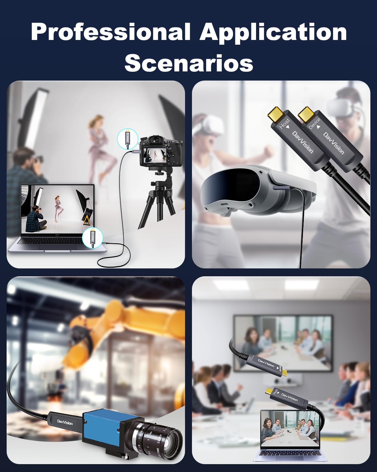 Cavo in fibra ottica USB C da 10 m, 10 Gbps USB 3.2 Gen2 Active USB C con chip tedesco SiliconLine, ultra sottile e a lunga distanza per fotocamera Logitech 4K, VR/AR, videoconferenza