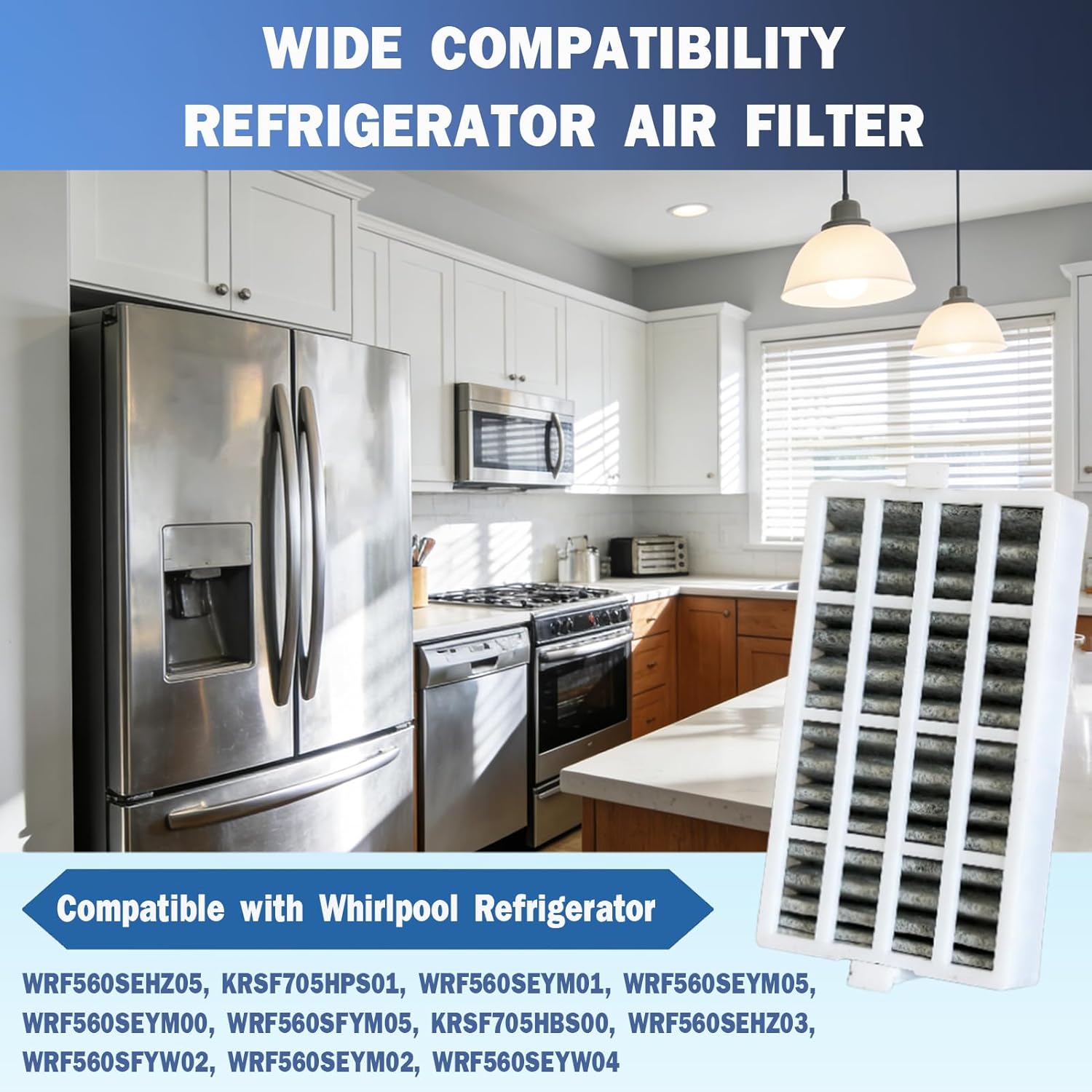 4 Pcs Refrigerator Air Filter for Whirlpool WRF560SEHZ05, KRSF705HPS01, WRF560SEYM01, WRF560SEYM05, WRF560SEYM00, WRF560SFYM05, KRSF705HBS00, WRF560SEHZ03, WRF560SFYW02, WRF560SEYM02, WRF560SEYW04