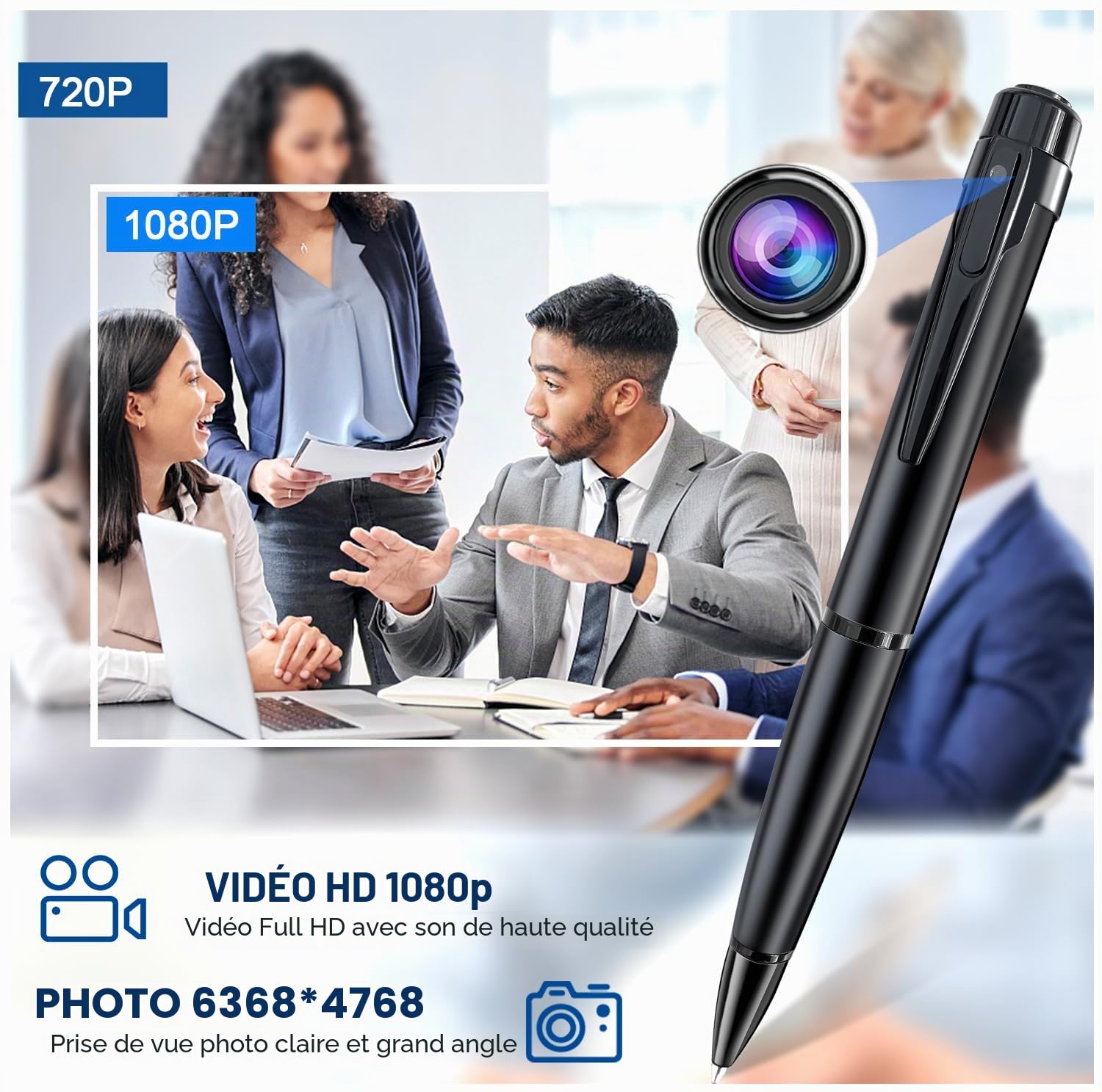 QZT Stylo pour appareil photo, caméra audio HD 1080p et enregistreur vidéo avec OTG pour la maison, les réunions d'affaires en intérieur