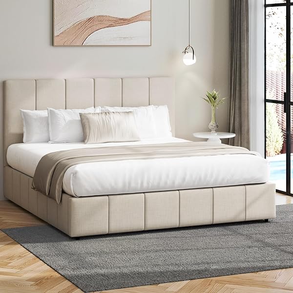 OIKITURE Queen Gas Lift Bed Frame with Storage