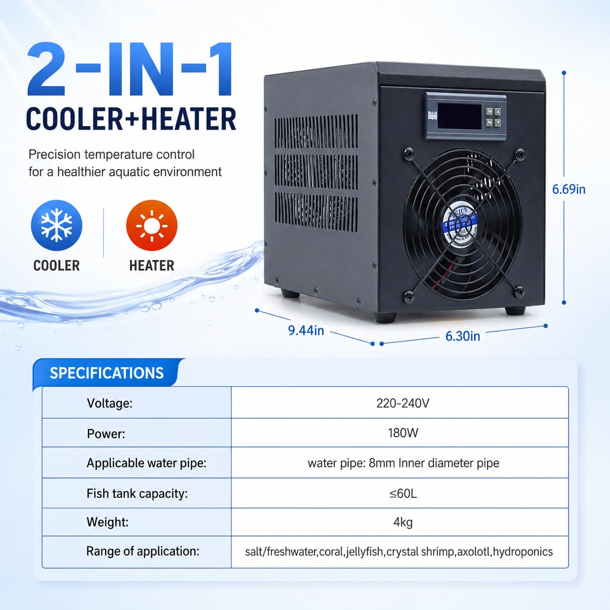 180W Aquarium Wasserkühler & Heizung, Temperaturregelung 10-40°C für Aquarien bis 60L, ideal für DIY-Projekte, effizientes Kühl- und Heizsystem
