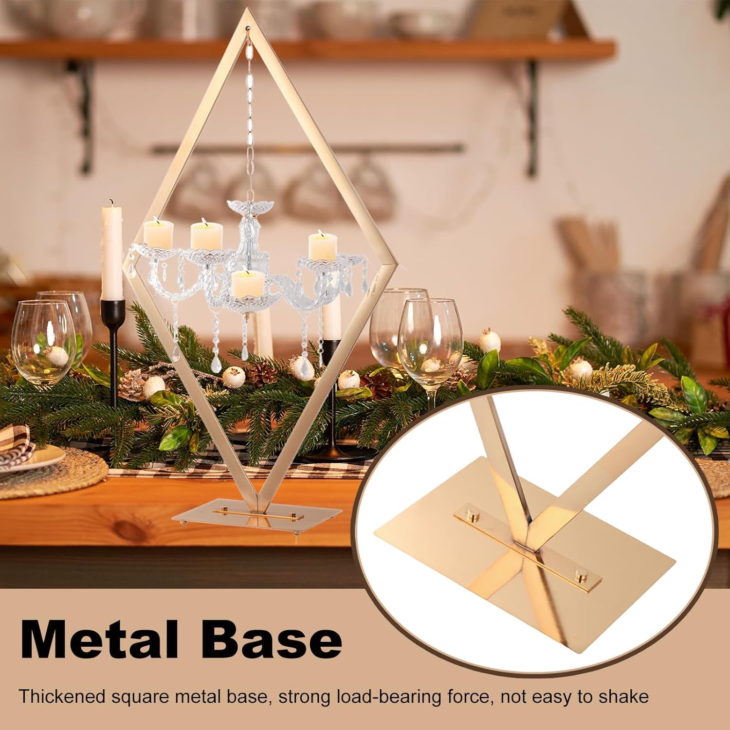 Portavelas de metal, centros de mesa de candelabro de diamante con gotas de cristal acrílico para decoración de bodas y hogar