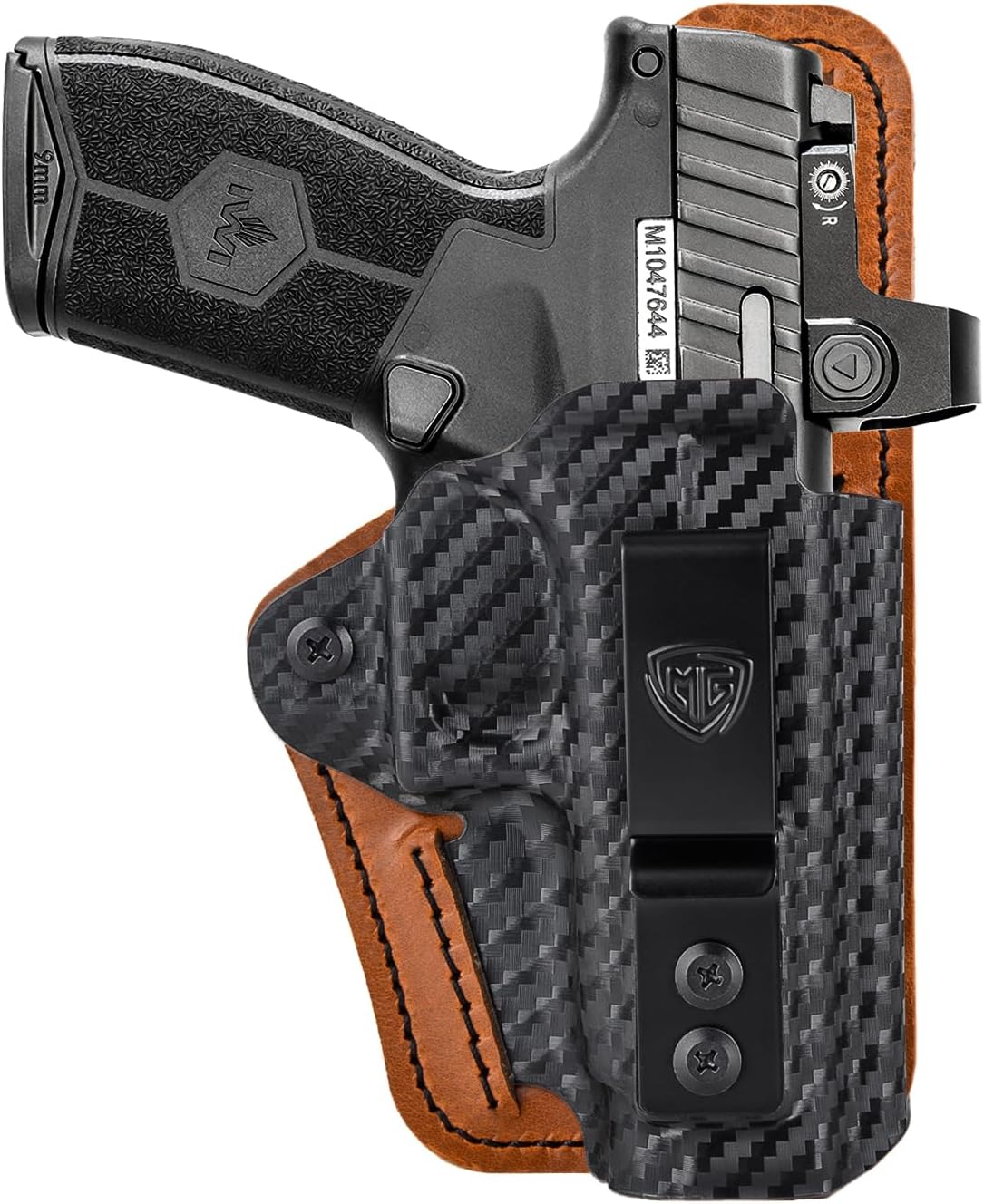 Masada Slim Holster with Comfort Foam Pad, IWB Kydex and Leather Hybrid Holster for 9mm IWI Masada Slim Pistol Inside Waistband Concealed Carry - Red Dot Optic Cut