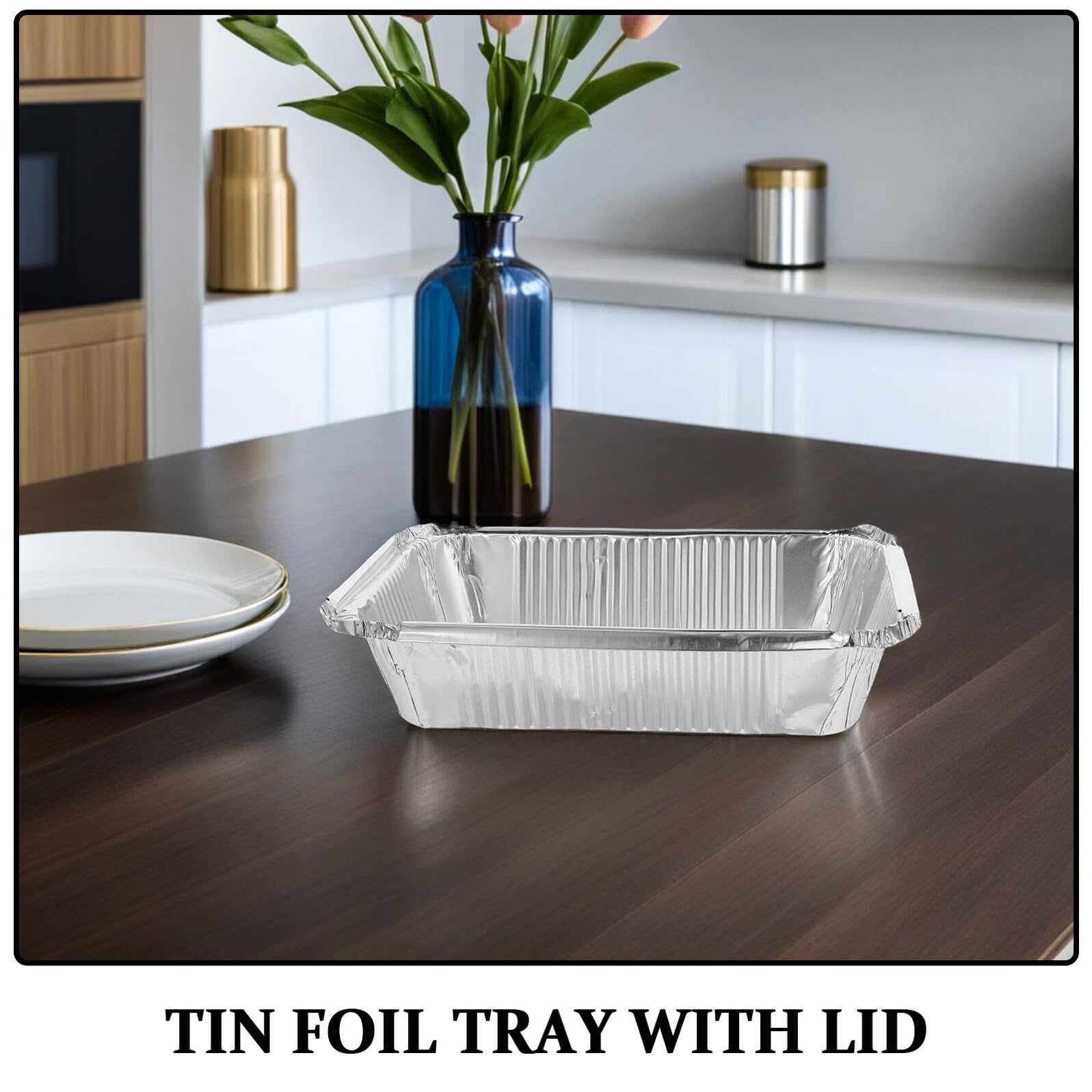 GARVALON Teglie in Alluminio con Coperchio 25 Pezzi 1000Ml da Asporto Resistenti per Catering e Barbecue Vassoi Rettangolari per Cottura e Conservazione