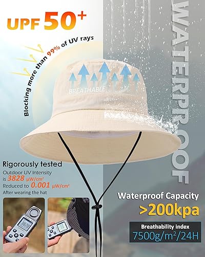 Miniatura 2 de Sombrero de pescador impermeable para mujeres y hombres, sombrero de lluvia UPF 50+ de ala ancha Boonie sombrero de sol plegable verano floppy playa
