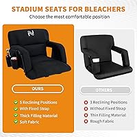 Vista 9 de LILYPELLE Wide Stadium Seats with Back Support, Thick Bleacher Chairs with Comfy Cushion, 6 Reclining Positions Stadium Chair Bleacher Chairs with