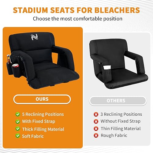 Miniatura 9 de LILYPELLE Wide Stadium Seats with Back Support, Thick Bleacher Chairs with Comfy Cushion, 6 Reclining Positions Stadium Chair Bleacher Chairs with