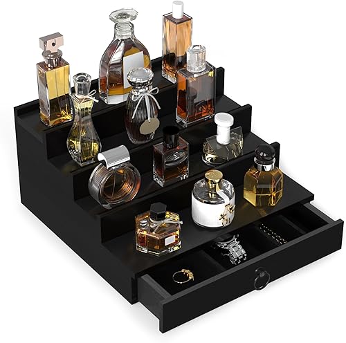 Miniatura 9 de upcessory Organizador de colonia para hombres, organizador de perfume de madera de 4 niveles con cajón de forro de fieltro y compartimento oculto,