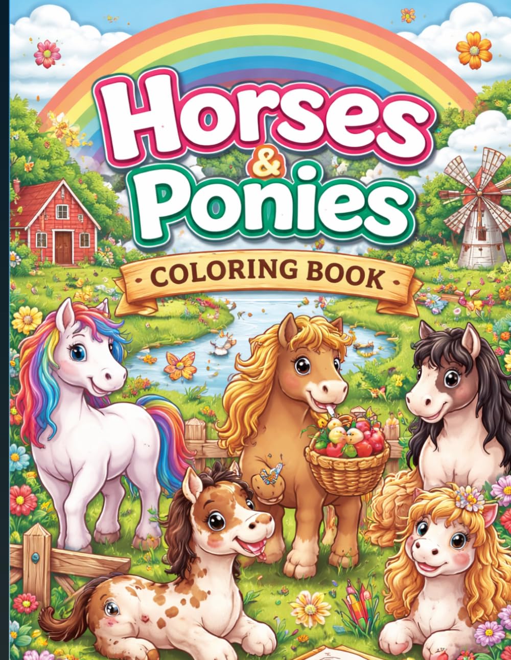 Horses & Ponies Coloring Book for Kids: 70 Cute, Fun & Magical Horse Coloring Pages for Boys & Girls Ages 4–10 | Farm, Fantasy, Unicorns & Adventure Scenes | 8.5 x 11 Inches
